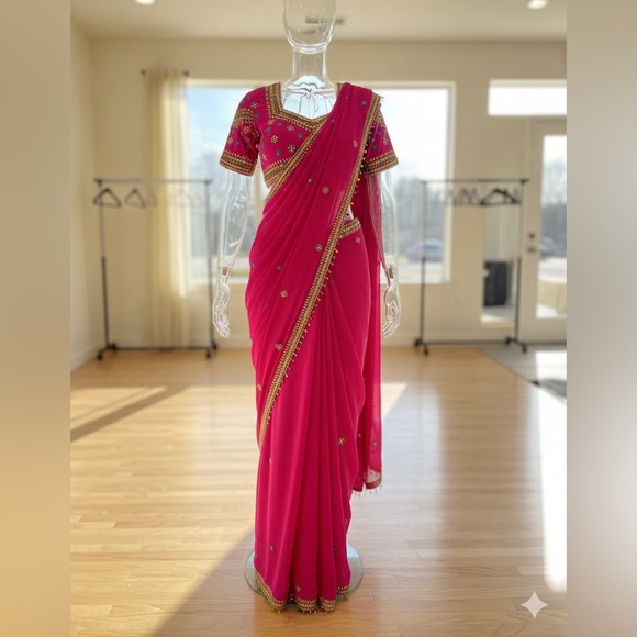 Other - Fuchsia Saree with Gota Patti work | Ornate Blouse - Size 34